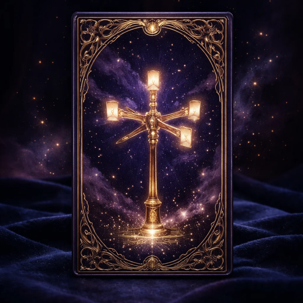 Free tarot reading online card showing a golden crossroads signpost branching toward four different tarot spreads