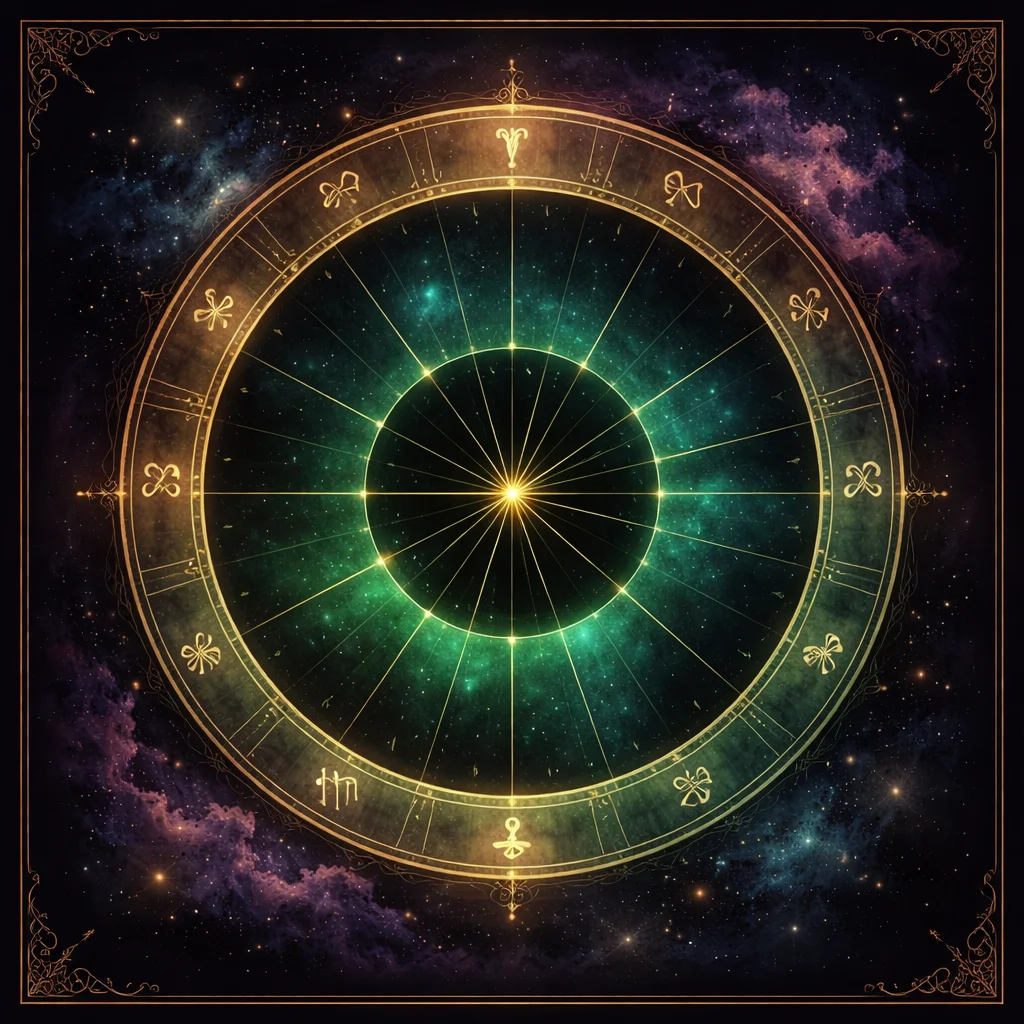 Past life birth chart calculator card showing a natal wheel split into a shared sign ring and a personal house ring