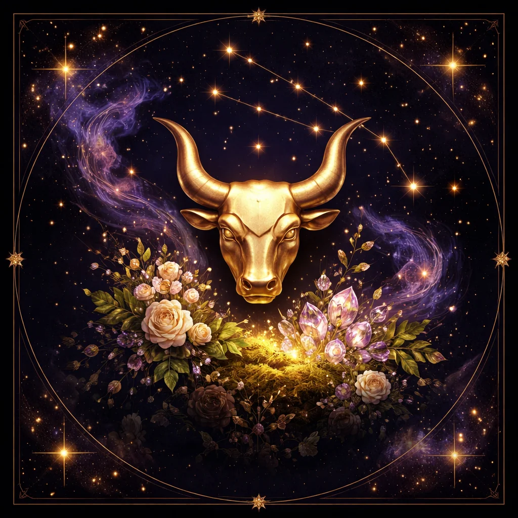 Taurus daily horoscope card with golden bull symbol and Venus planetary energy