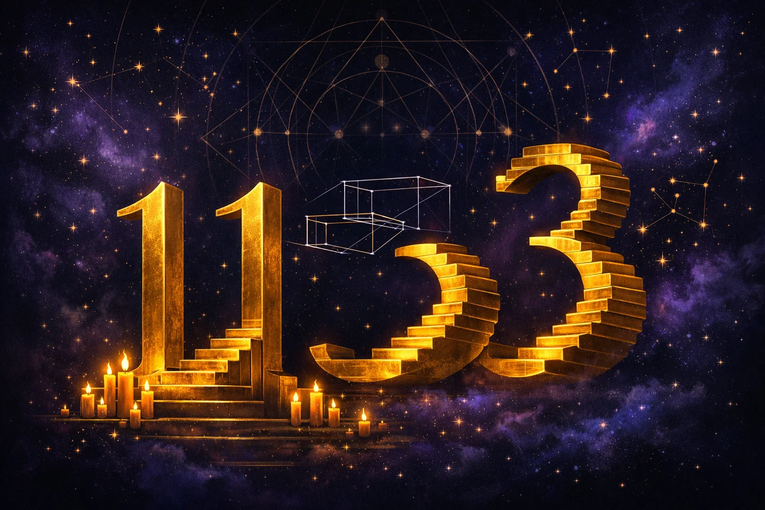 1133 angel number meaning shown as a golden staircase of numerals with a glowing gap where the missing step 2 should sit