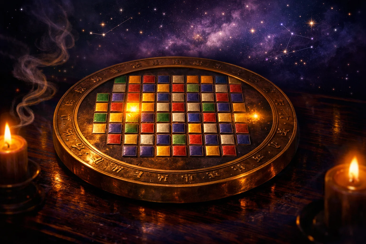 Chinese element calculator disc showing the sixty-cell sexagenary cycle in five wu xing colours