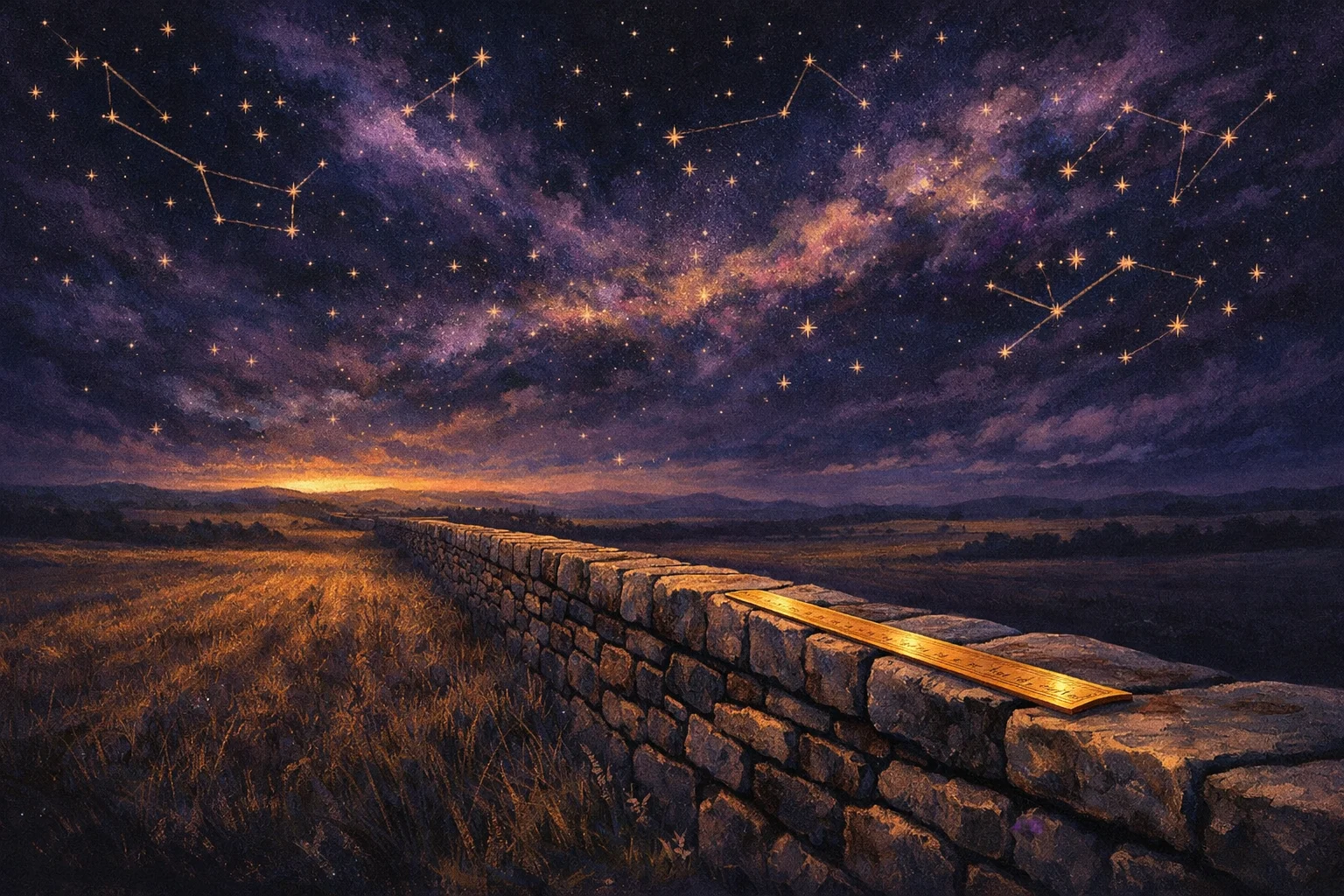 Taurus and Virgo compatibility as a dry-stone wall at dusk with one course set perfectly true