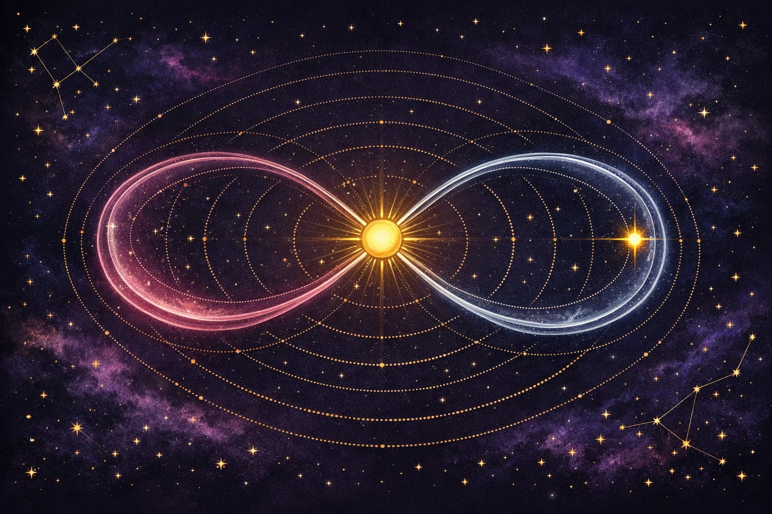 Venus sign calculator diagram: the two-lobed path Venus traces around the Sun, morning star and evening star halves marked