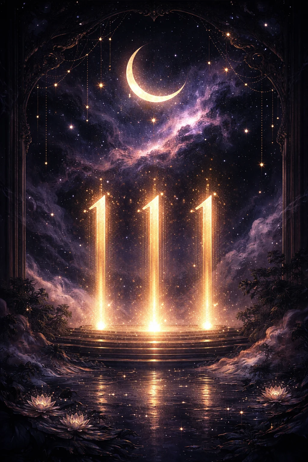 Mystical scene of golden light streaming through celestial clouds representing the spiritual significance of angel number 111