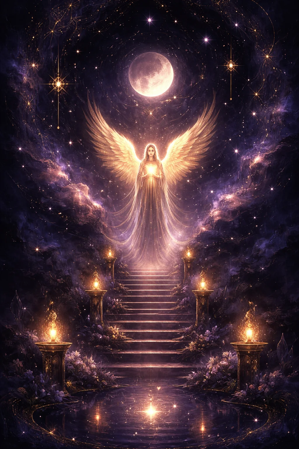 Atmospheric scene of transformation with autumn leaves turning into spring blossoms under a twilight sky, representing the 999 angel number completion cycle