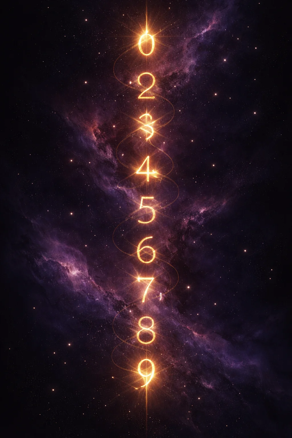 Column of ten glowing numerals with four burned out, illustrating the missing numbers in an angel number calculation
