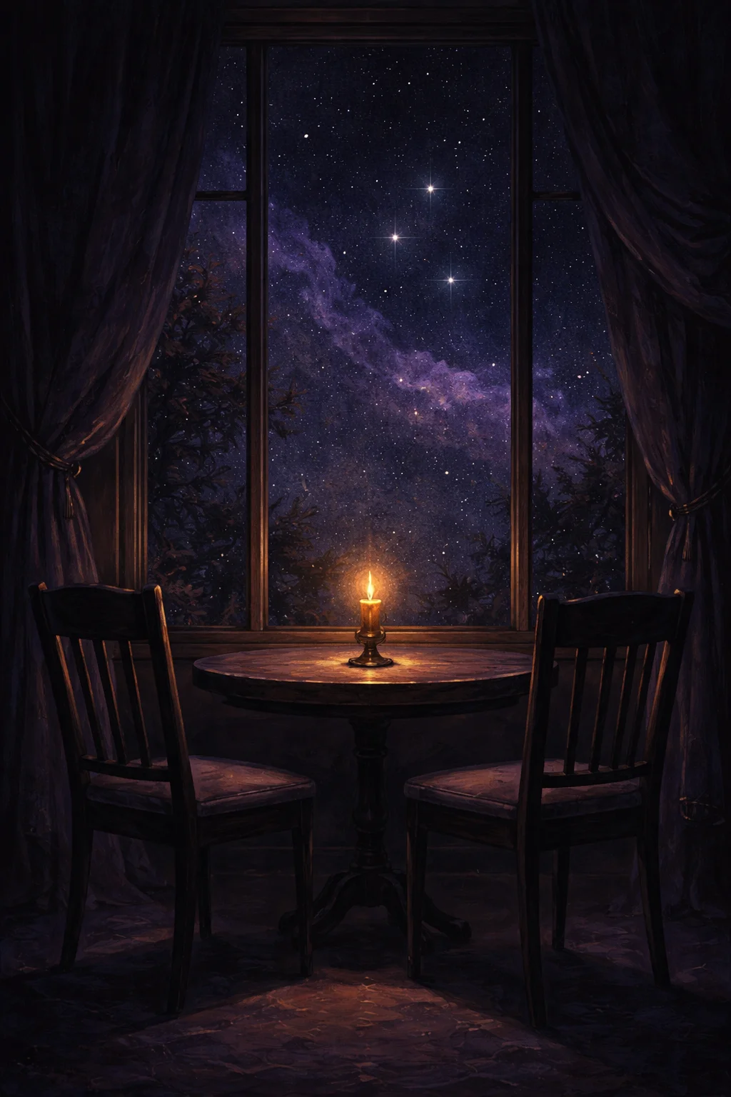 Two empty chairs facing each other by candlelight — the silence at the centre of an Aquarius and Gemini argument
