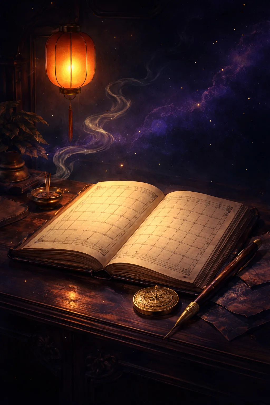 Old Chinese almanac ruled into the sixty cells used to look up a nayin birth element